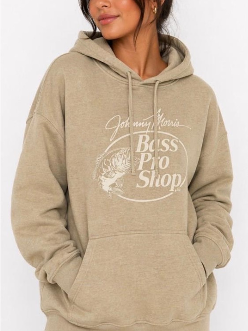 Bass Pro Shops Beige Graphic Hoodie with White Logo
